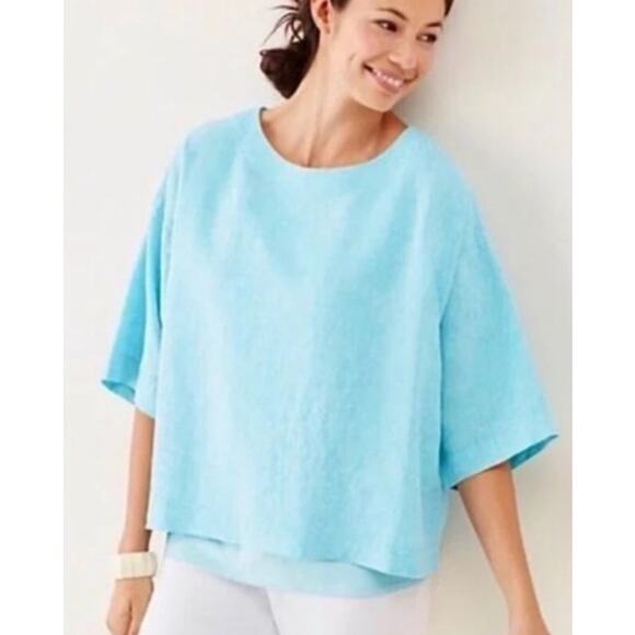 J. Jill Tops - J. Jill Pure Jill Linen Top Womens LP Blue Boxy Oversized Natural Lagenlook